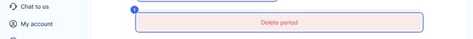 A pricing period's page, with the Delete period button highlighted