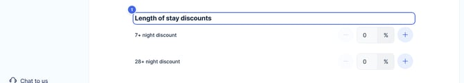 Length of stay discounts for a pricing period, with the 7+ night and 28+ night discounts
