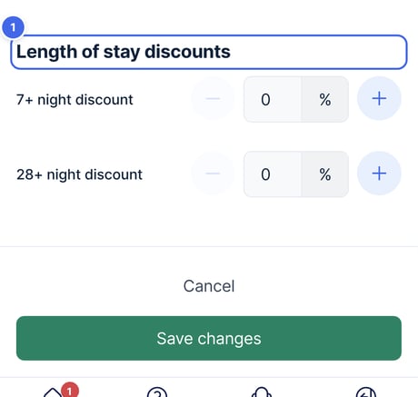 Length of stay discounts for a pricing period, with the 7+ night and 28+ night discounts