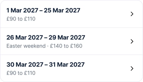 Pricing periods with March split around a new Easter weekend period