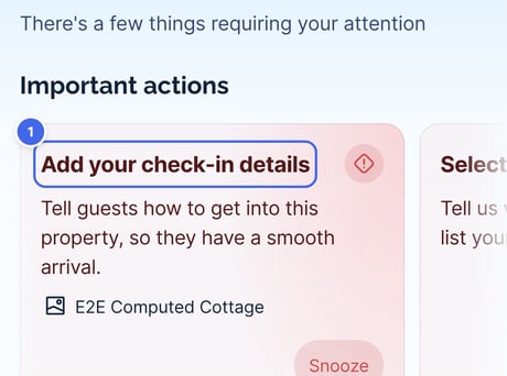 The Add your check-in details card under Important actions on the Home page