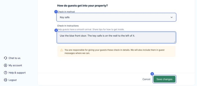 The How do guests get into your property? section on the Arrival and departure times page
