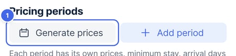 Pricing periods on Pricing and fees, with the Generate prices button highlighted