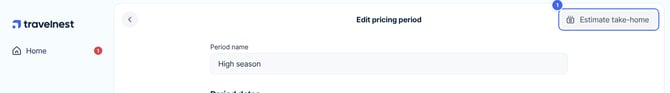 A pricing period's page, with the Estimate take-home button highlighted