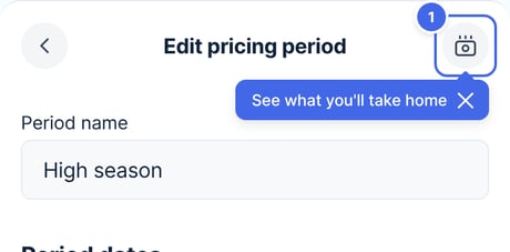 A pricing period's page, with the Estimate take-home button highlighted