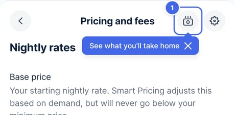 Pricing and fees with Smart Pricing on, with the Estimate take-home button highlighted