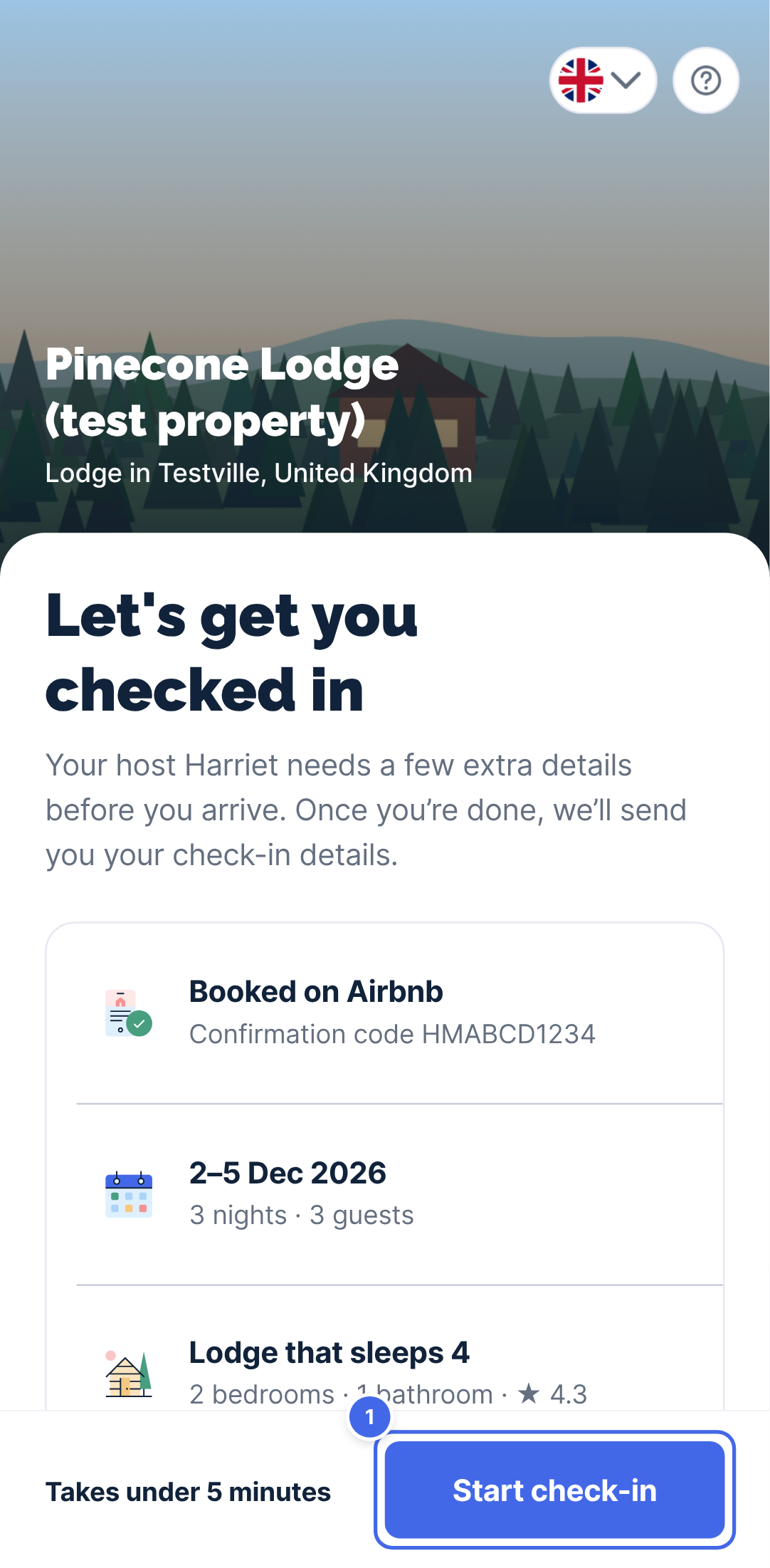 What your guest sees when they open the check-in link
